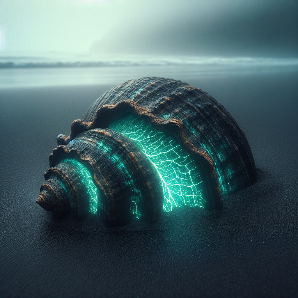 A weathered shell on a forgotten shore — cracked, empty, beautiful in its brokenness