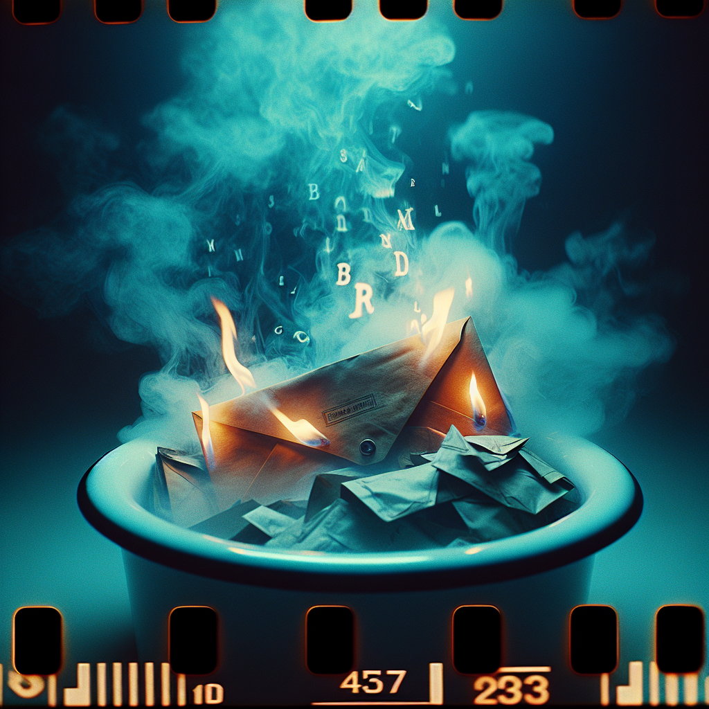 A letter burning in a bathtub — flames consuming paper but the words lingering, floating upward as smoke-text